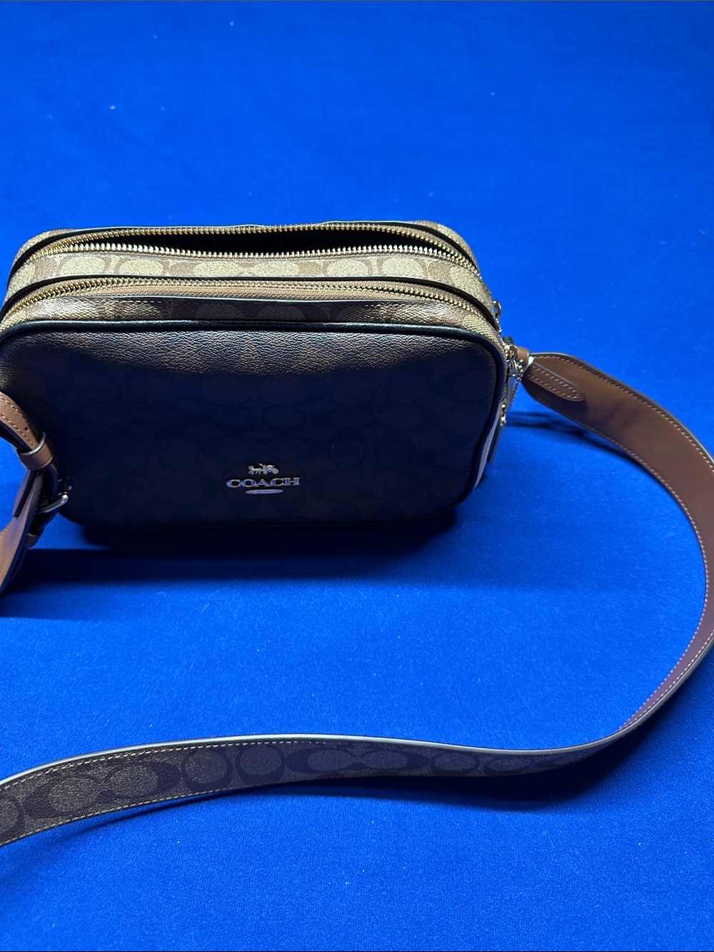Coach Signature Canvas Double-Zip Messenger Bag in Brown